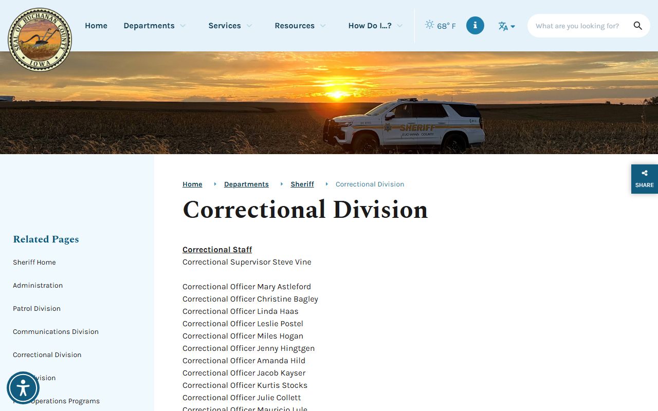 Buchanan County Sheriff's Office Correctional Facility custody search information